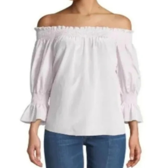 7 for all mankind off shoulders 3/4 bell sleeve blouse - Picture 1 of 10